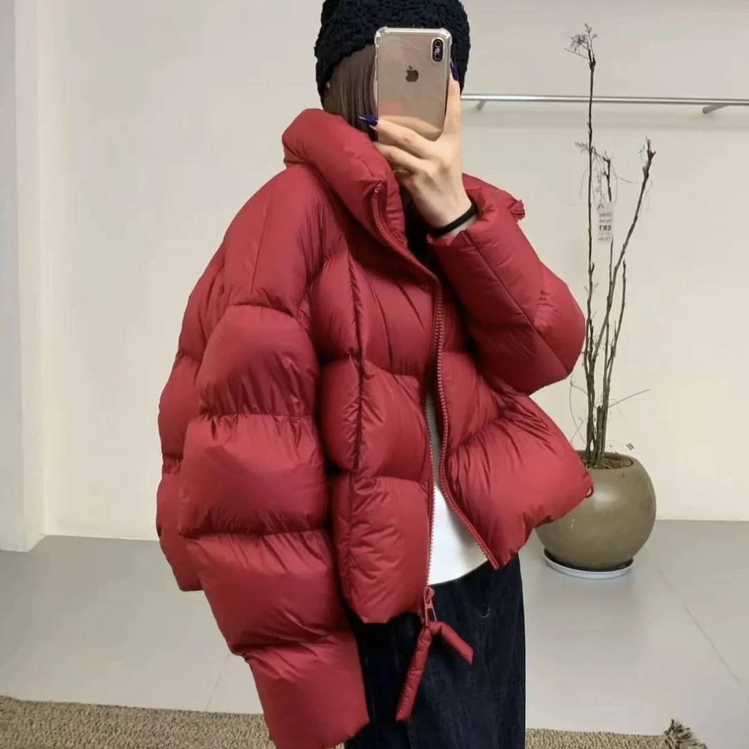 小辣椒圣诞红加厚保暖90白鸭绒韩系宽松显瘦立领小个子短款外套
