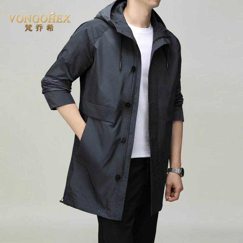 VONGOHEX中长款风衣外套男士春秋季高级感休闲连帽夹克上衣男装