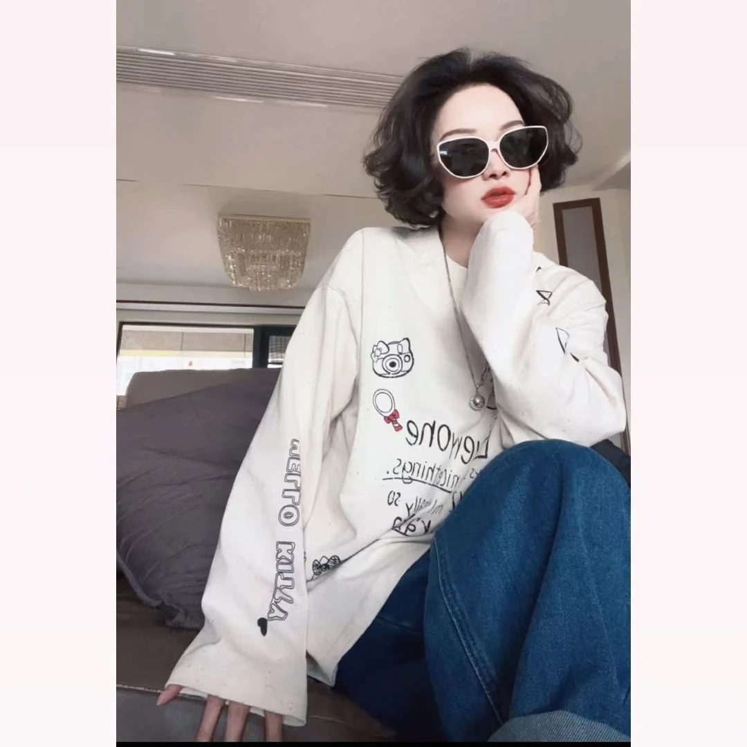 2025春季欧货原创新款字母无感印花设计宽松圆领百搭休闲T恤