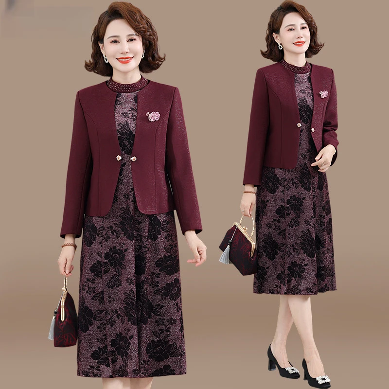 气质喜婆婆婚宴装2025新款妈妈秋装连衣裙套装中老年女礼服裙子