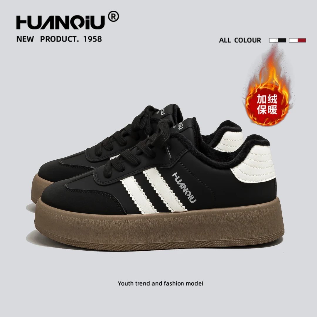 环球高颜值加绒加厚德训鞋女2025冬爆款厚底增高保暖棉鞋M-HC6956