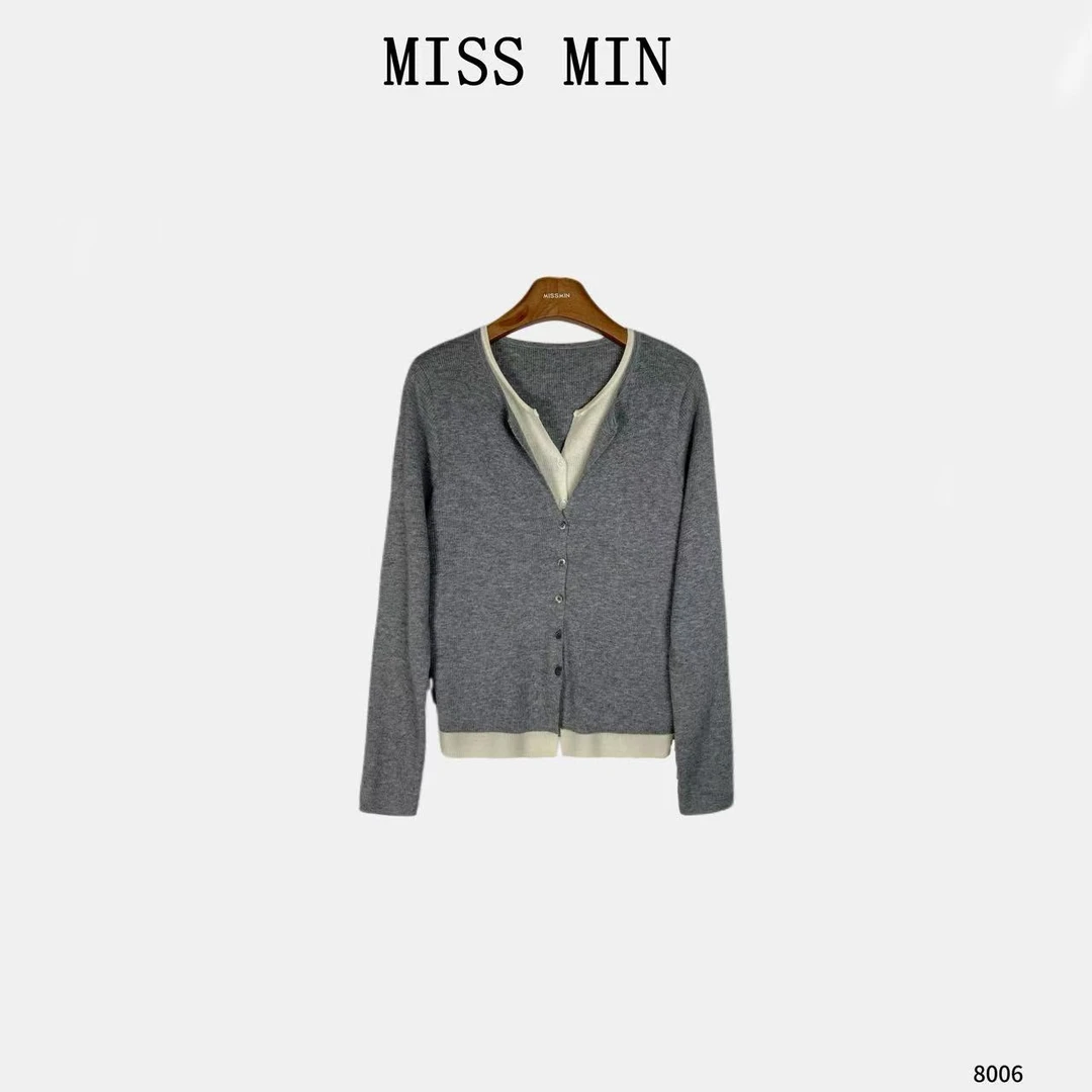 MISS MIN【梦境】假两件单排扣针织设计小众女装显瘦百搭上衣 8006