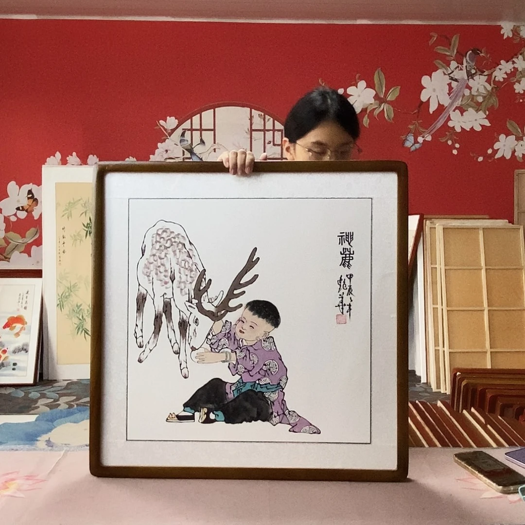 国画手写手绘带框包邮国画作品62✖️62