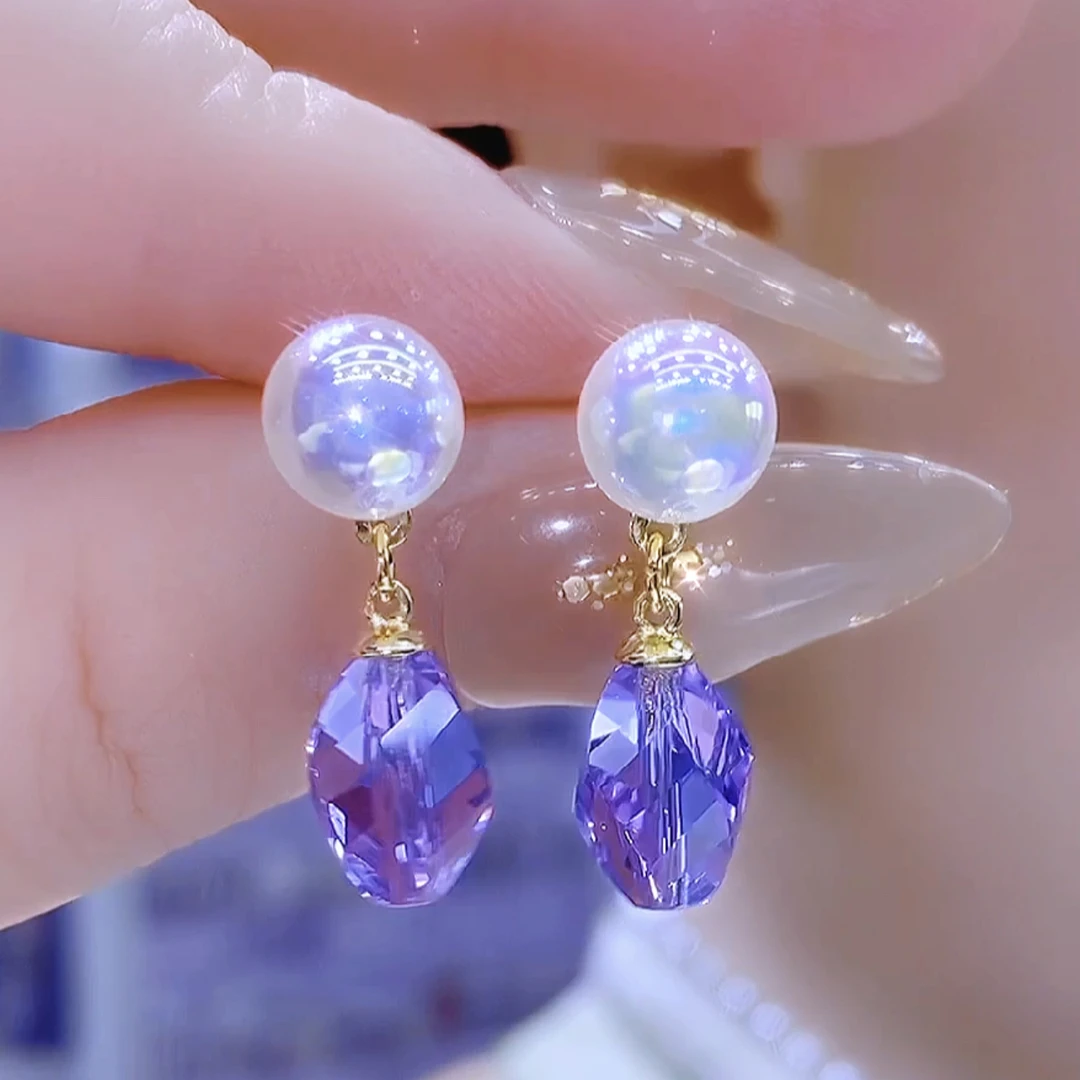 铜合金合成锆石耳饰 时尚气质简约百搭小众椭圆形耳钉耳环