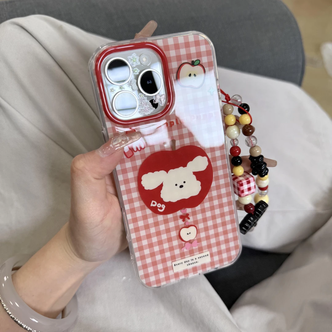 可爱格子小狗适用苹果手机壳华为vivo小米荣耀oppo红米新款全包女