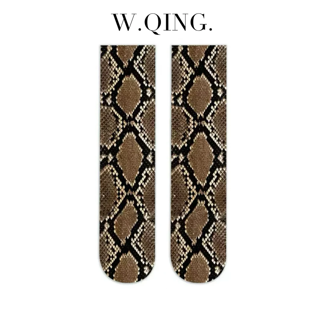 【W.QING】定制 欧美时尚单品蛇纹豹纹系列中筒袜