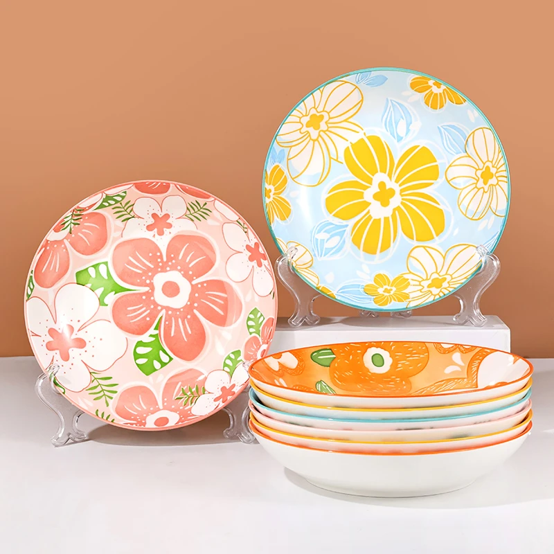 孟垣高颜值花漾年华8个装7英寸家用陶瓷釉下彩创意菜盘子餐盘