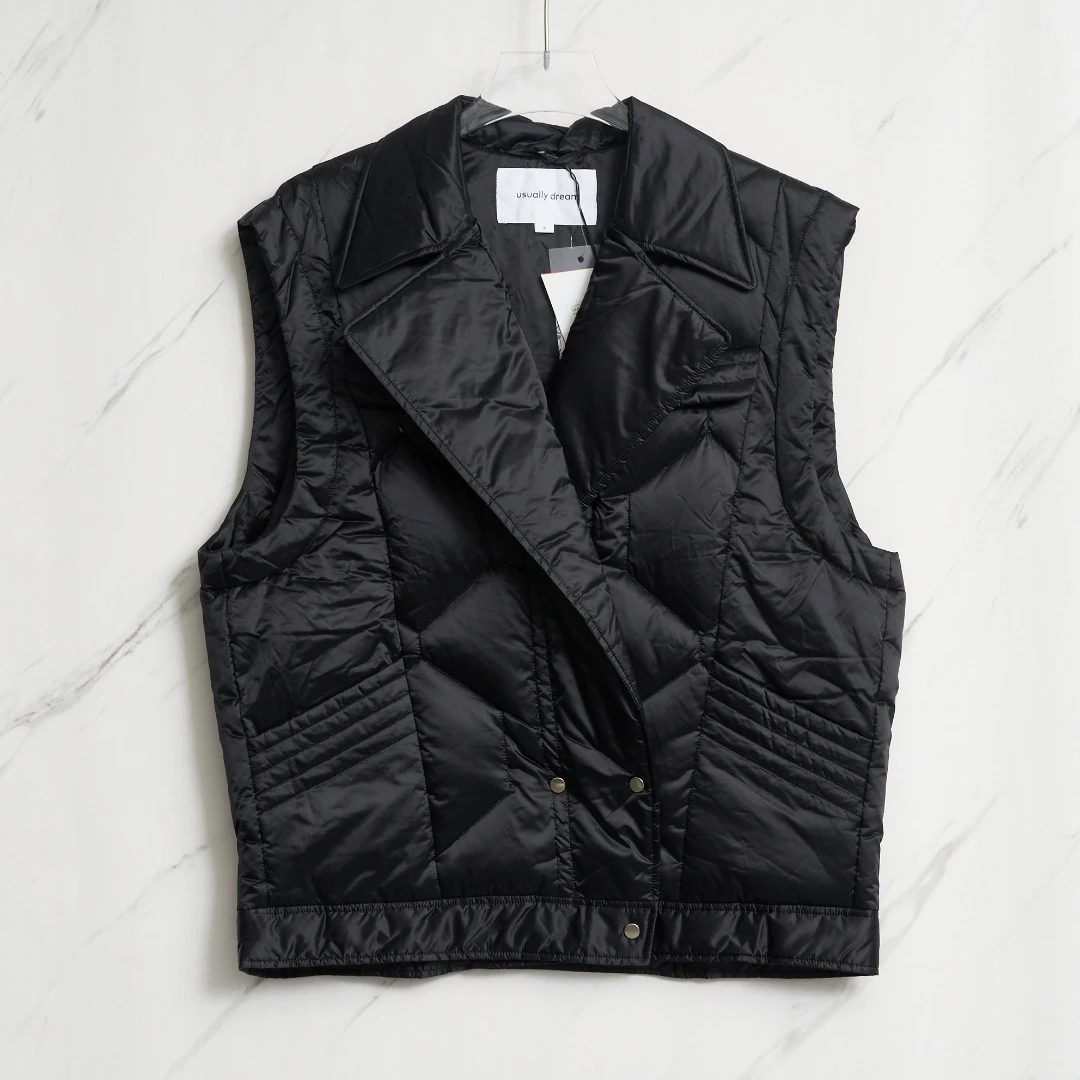 全新未使用/USUALLYDREAM女士翻领绗缝羽绒马甲U5GU00008