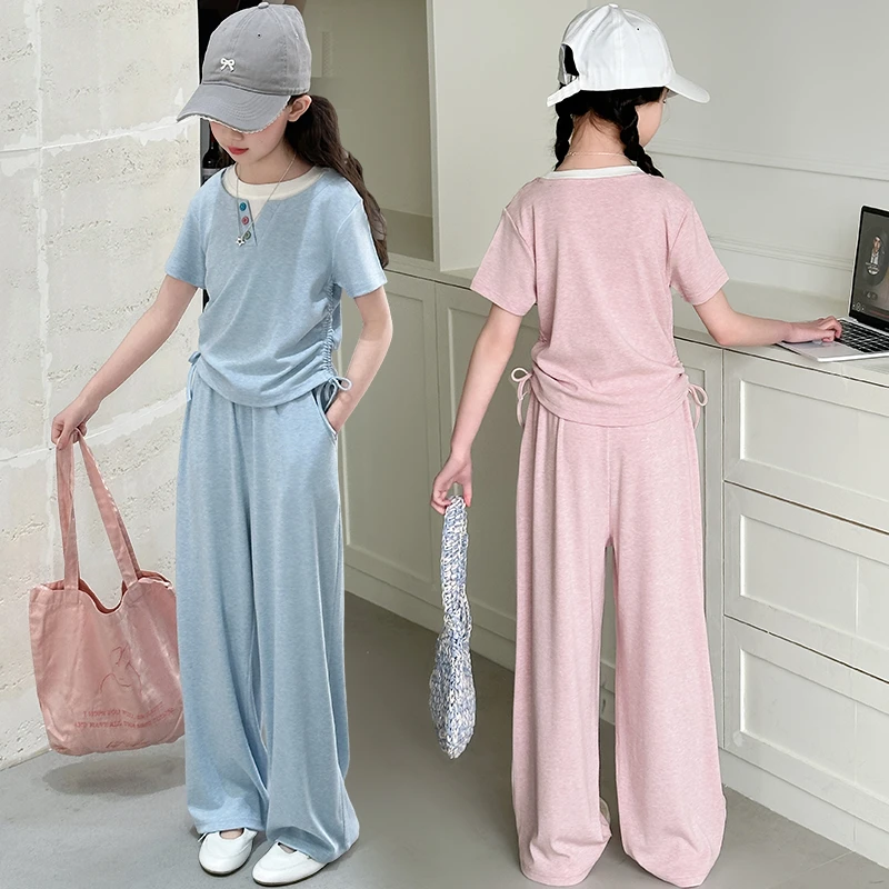 女童夏季短袖双领套装2025新款6-12岁小女孩时尚洋气休闲两件套