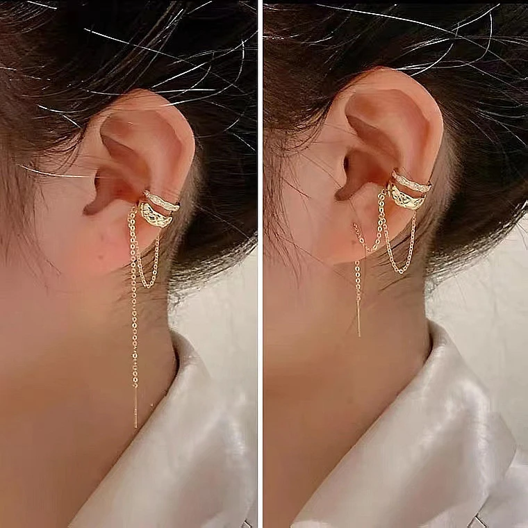 合金锆石耳饰小众设计感锆石链条流苏耳骨夹女个性简约百搭气质无