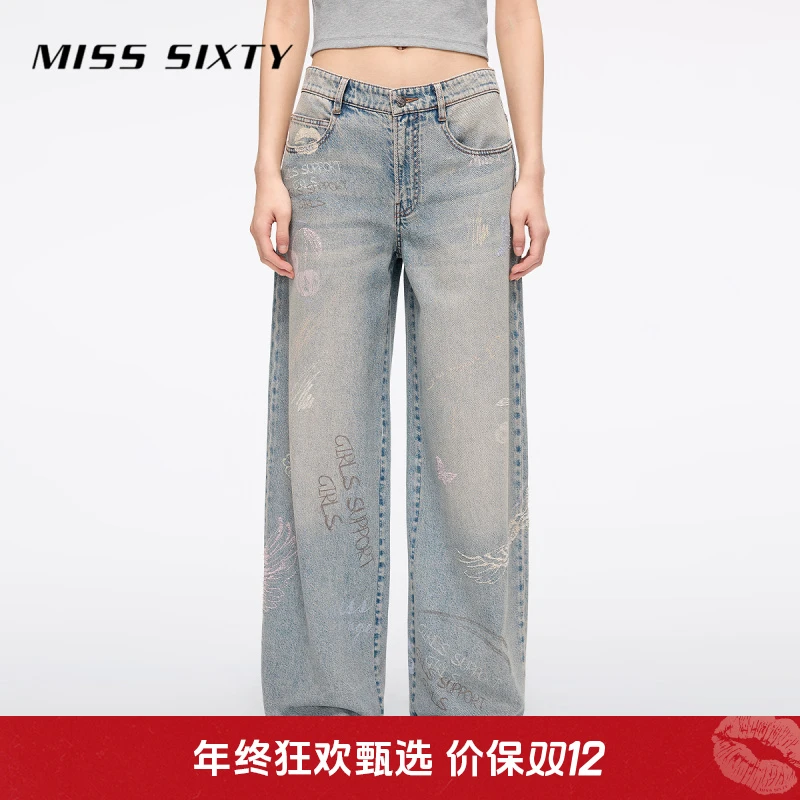 【天使系列】Miss Sixty2025夏季牛仔裤女莱赛尔醋纤箱型裤重工钉珠