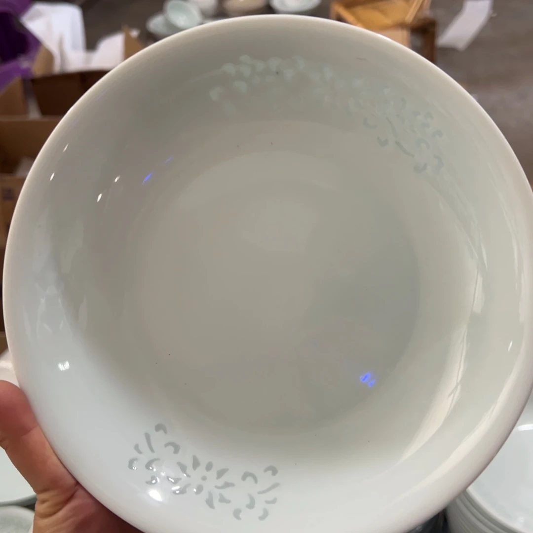 瓷影青玲珑缠枝莲8寸深盘4个