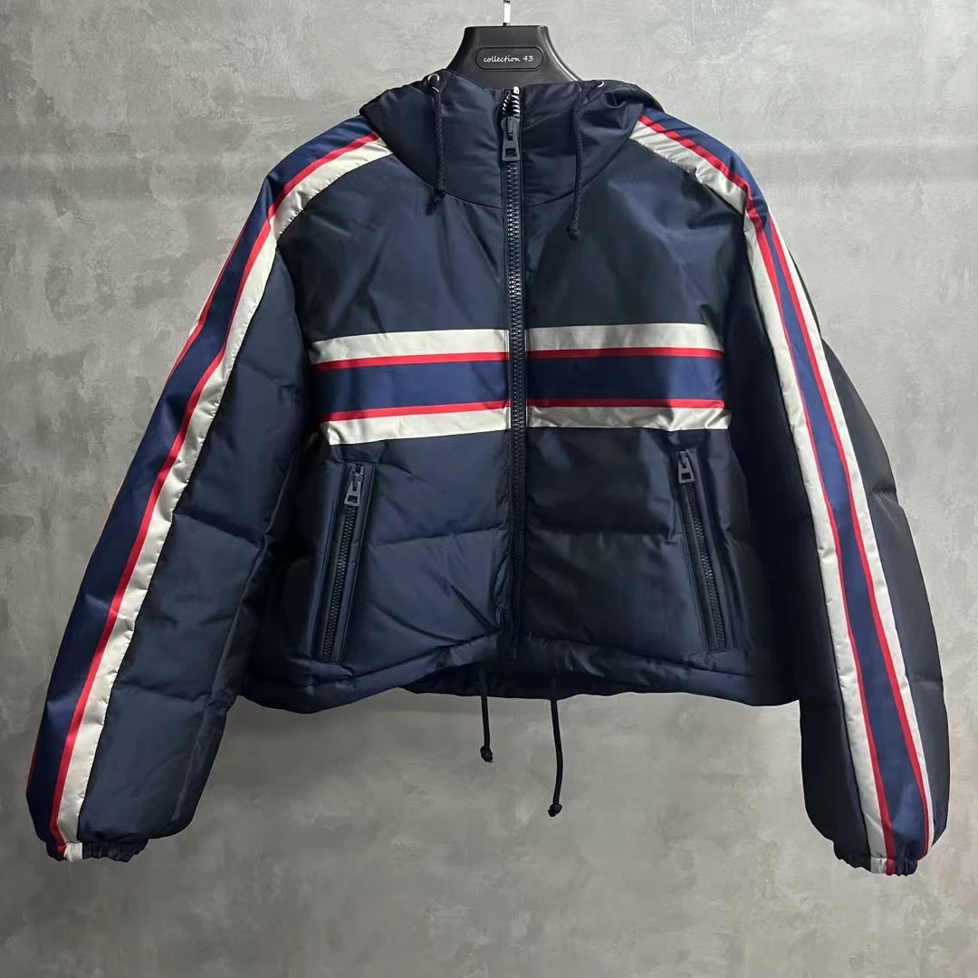 未使用 DIOR/迪奥 蓝色条纹连帽短款外套羽绒服l