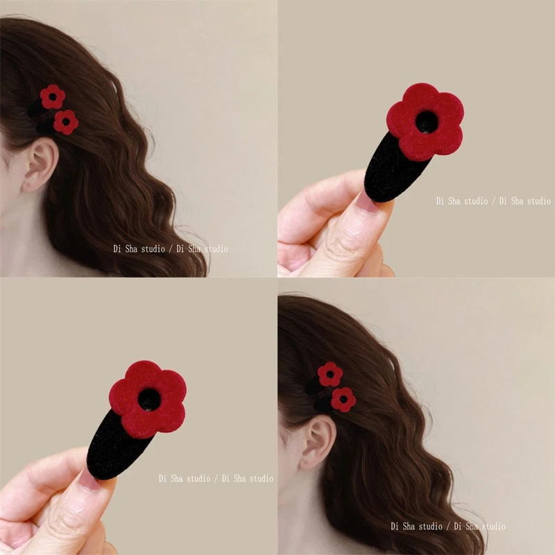 红色植绒发夹小巧精致小边夹2025爆款头饰刘海夹子盘发发卡子发饰