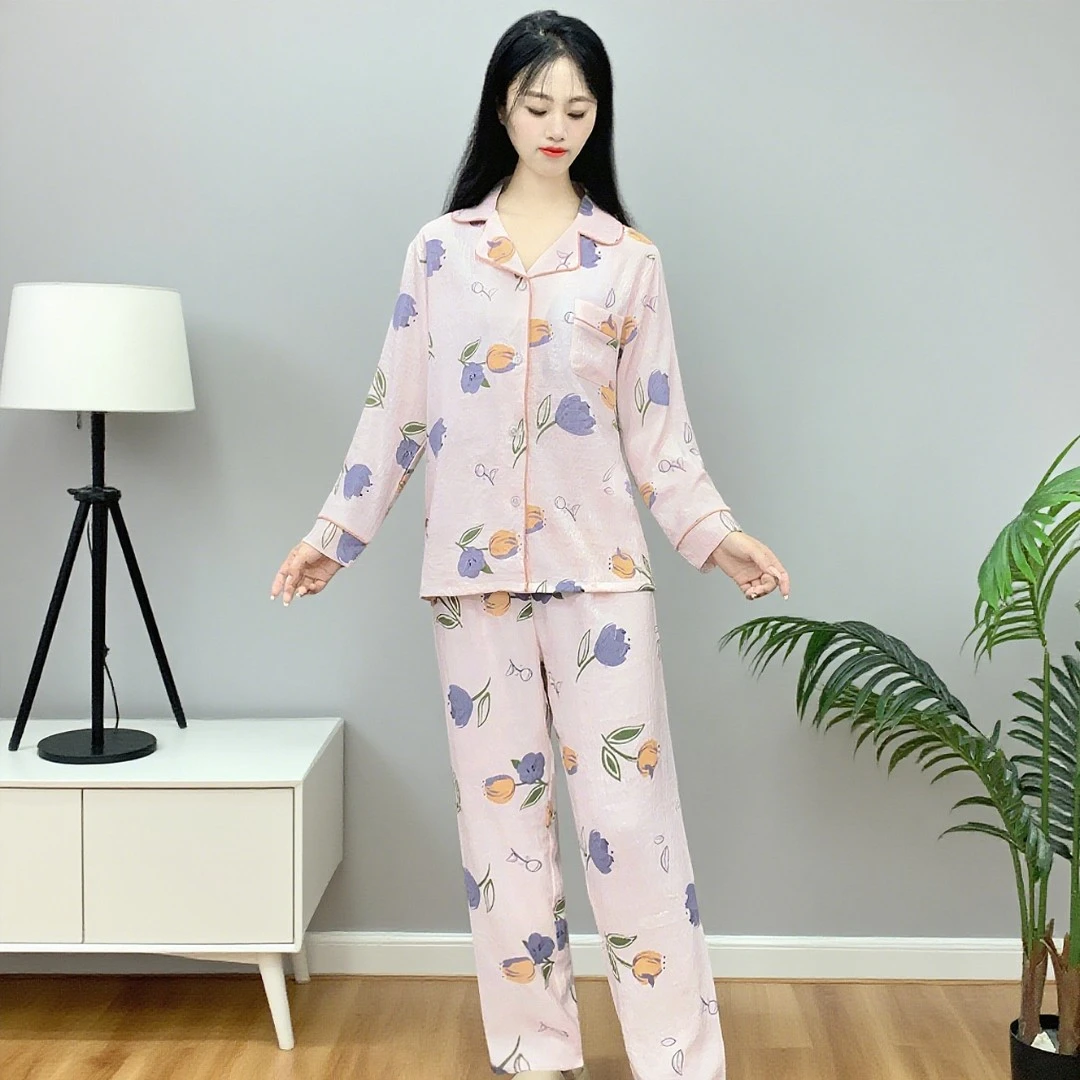 睡衣女款夏2025新款春秋长袖不带胸垫云朵棉可外穿家居服套装Y170