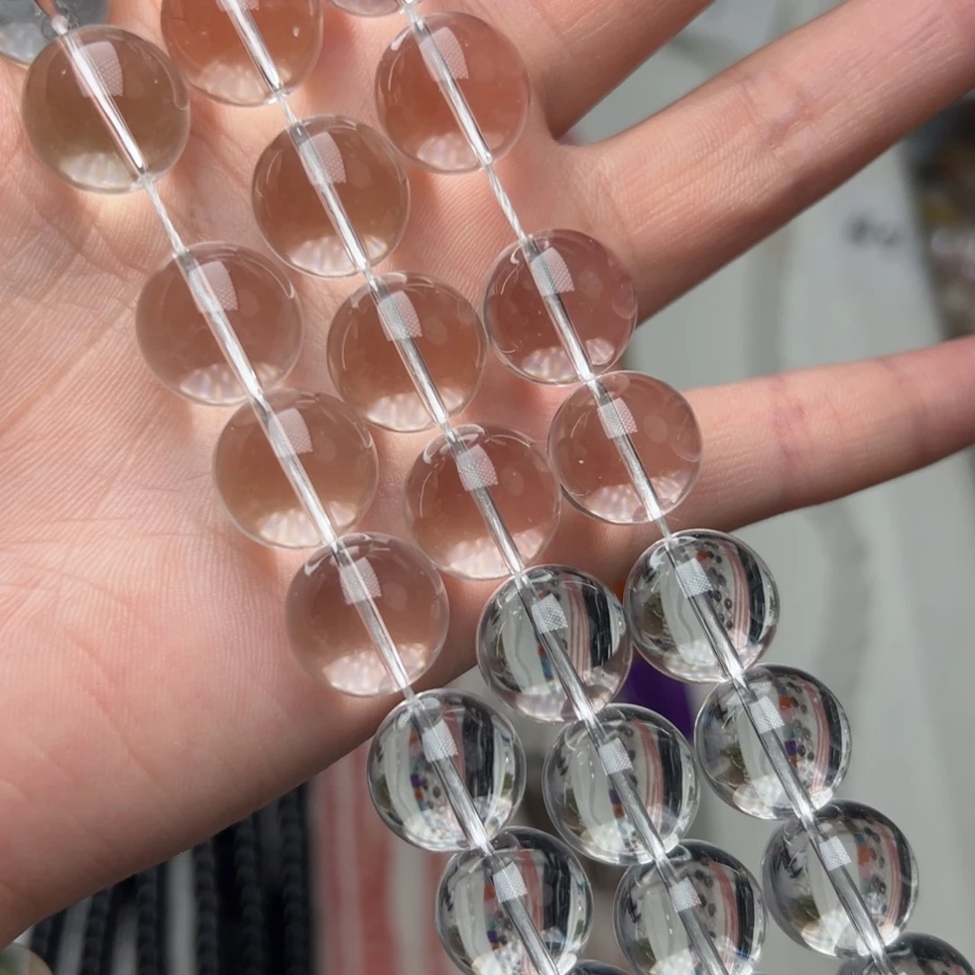 玛瑙/玉髓合金珠宝半成品K58。14.2mm白水晶圆珠一条