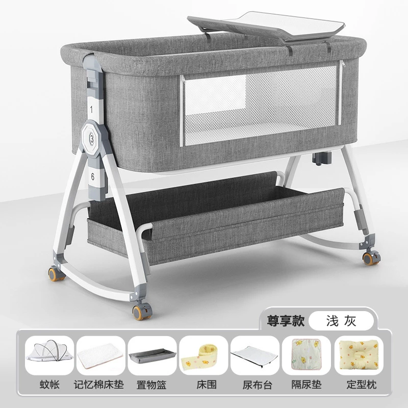 婴儿床可移动家用欧式拼接床床可折叠摇篮床加宽安全拼接床bb床