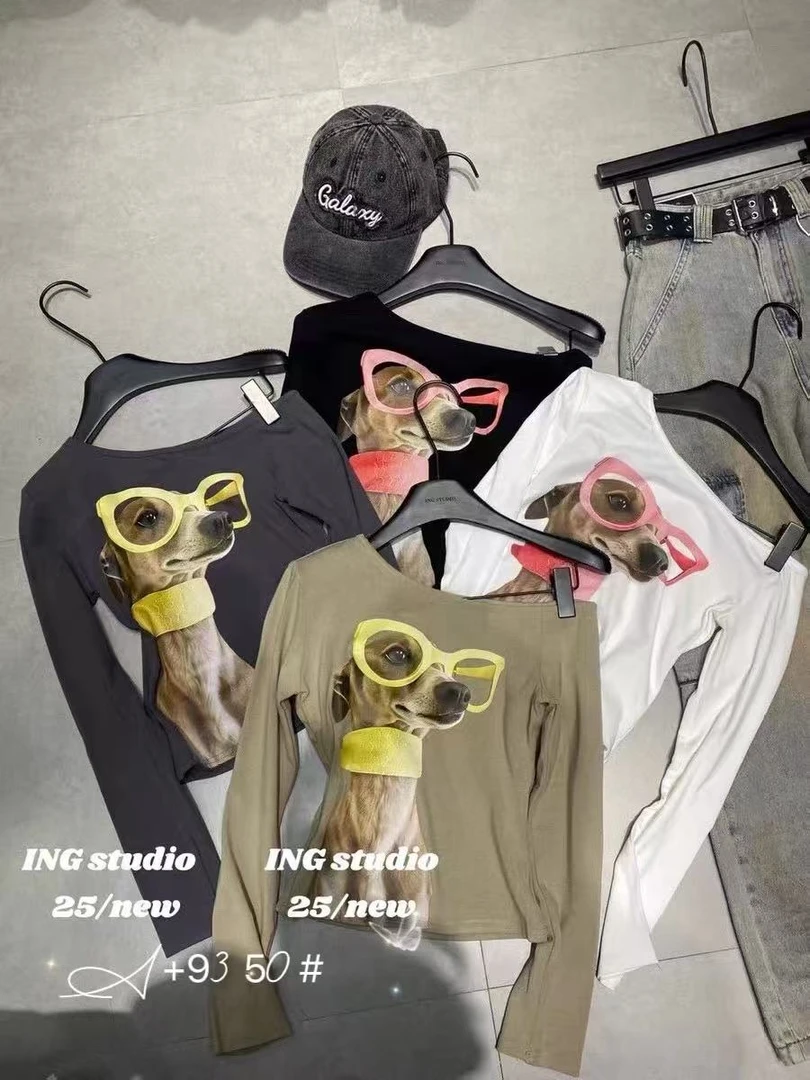 长袖动物印花清冷系禅意衣服女酷飒风女装高级感纯欲慵懒风女装