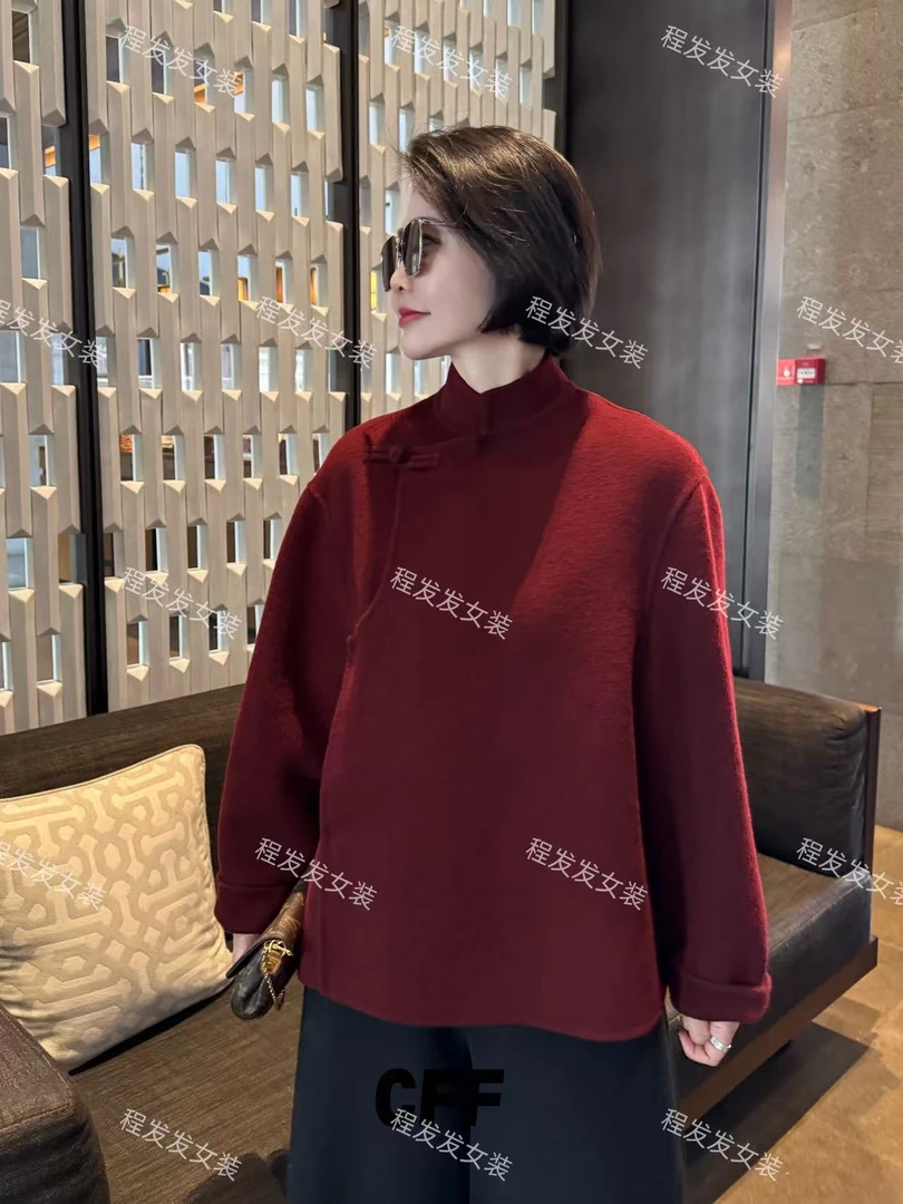 【程发发】（尘圆）国风斜襟一粒盘扣羊毛大衣F2351
