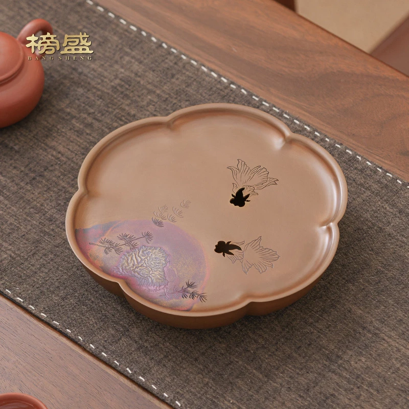 榜盛纯紫铜壶承家用小型中高端档功夫茶具配件茶道干泡茶台托盘