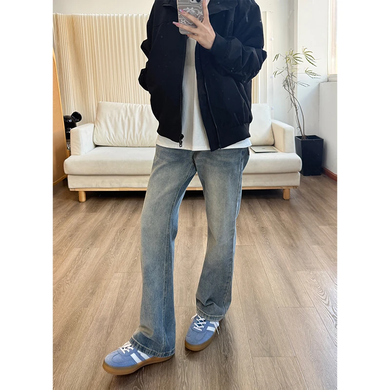 美式cleanfit复古蓝牛仔裤男款秋季潮牌高级感裤子窄版直筒长裤