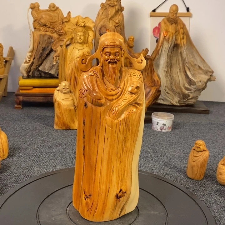 柏木（崖柏）崖柏财神爷摆件根雕工艺品