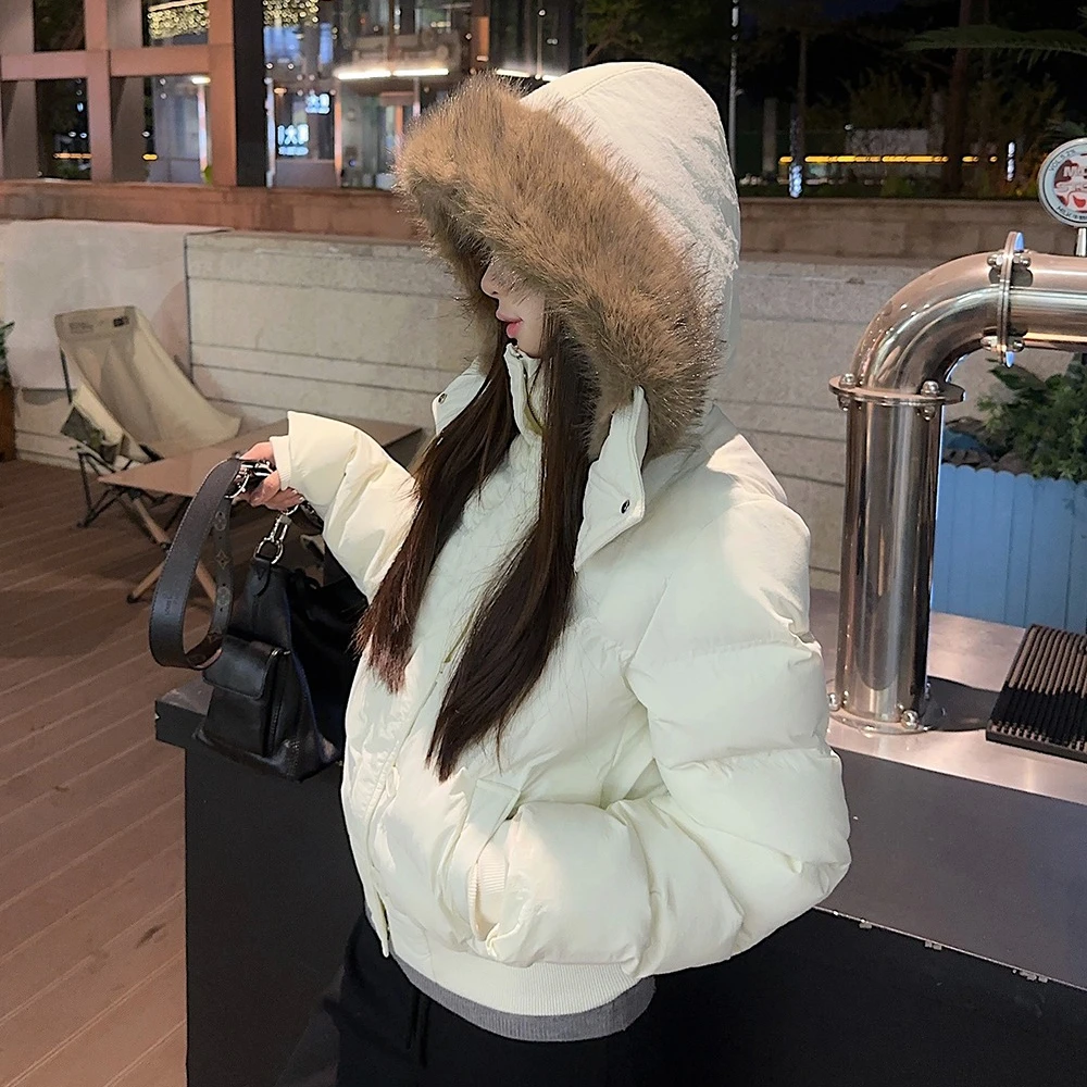 日系加厚时尚美拉德毛领棉服女冬季新款短款韩版学生棉服面包服