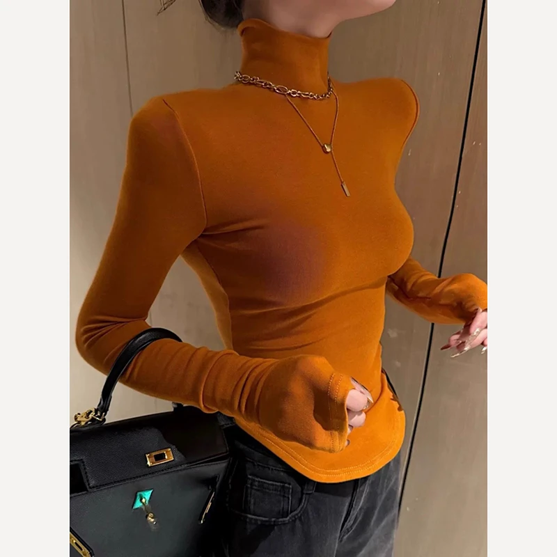 2026秋冬新款高领长袖T恤女百搭修身显瘦洋气内搭打底衫短款上衣