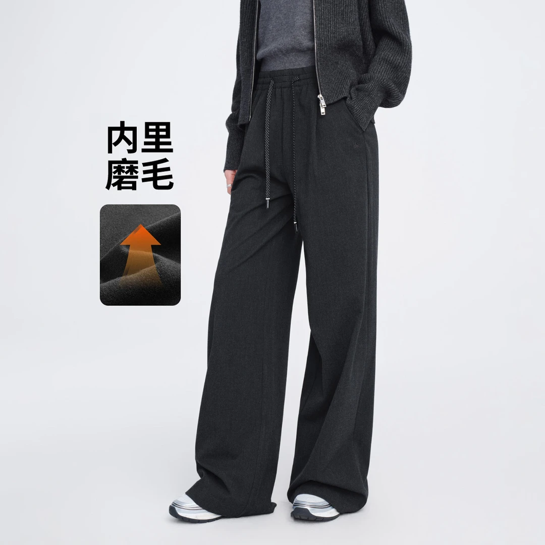 [磨毛保暖]navigare意大利小帆船秋冬裤子女宽松阔腿裤慵懒长裤