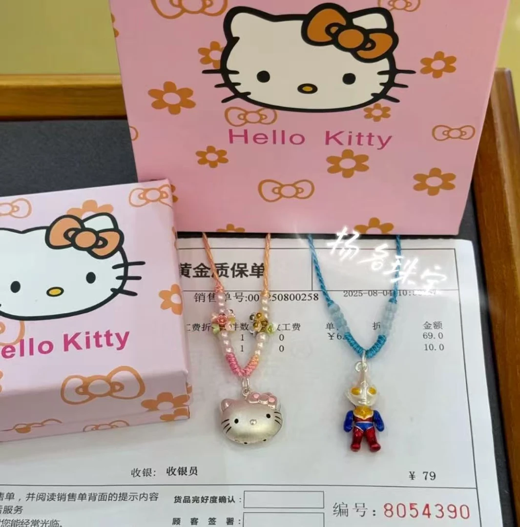 足银999奥特曼项链迪迦彩色凯蒂猫卡通小魔仙拉布布61儿童礼物