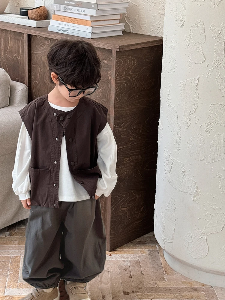 《春上新》森系洋气男童女童马甲24QL922儿童潮宝大口袋双层马夹