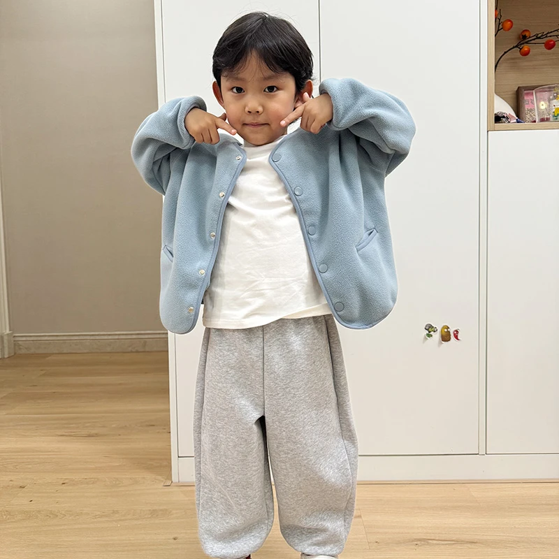 37010童装男童女童加绒套装2024秋新儿童舒适保暖