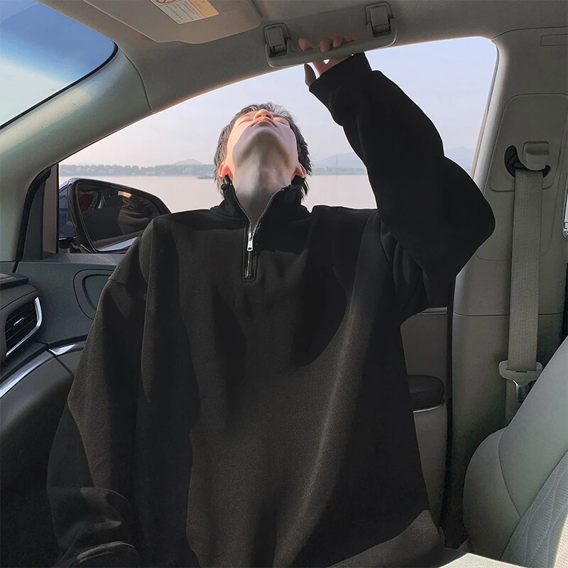 半拉链POLO衫卫衣男款古着vintage春秋慵懒重磅高街美式潮牌上衣