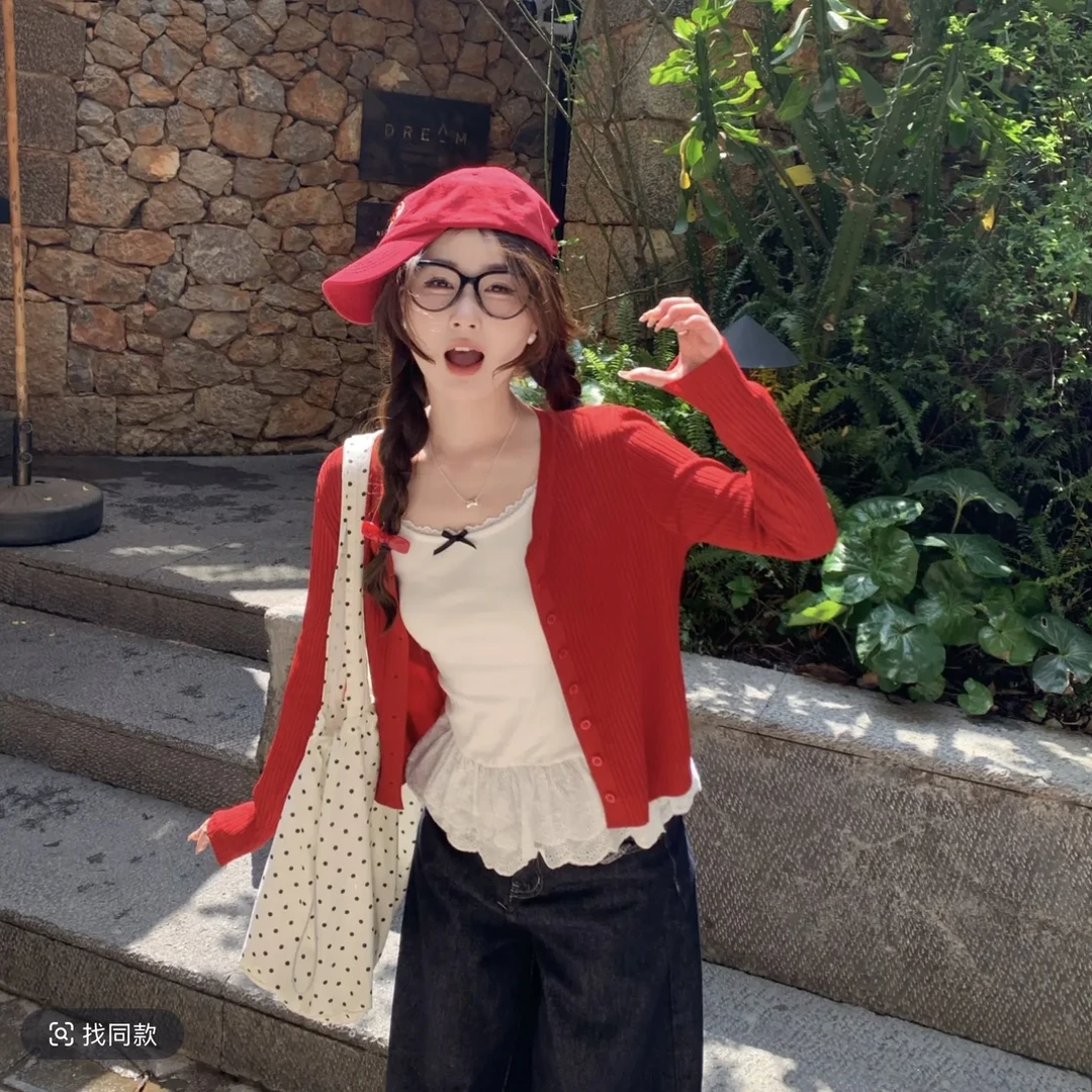 洋气防晒黄色冰丝薄款夏季短款上衣小个子长袖百搭针织开衫外搭