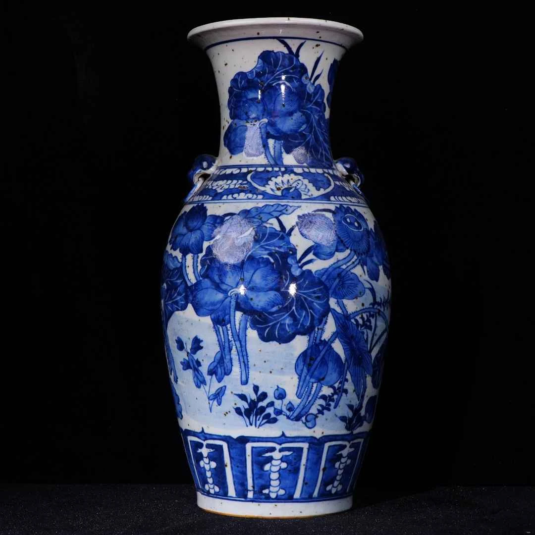Lot36-Z青花荷花双耳瓶-光绪年制款高41cm-GW12280008001067
