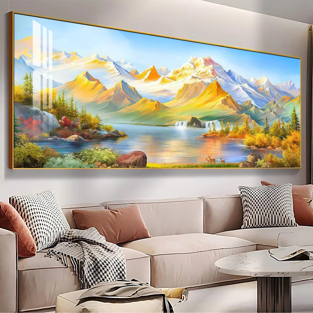 2025新款聚宝盆山水画客厅西墙靠山图现代背靠轻奢沙发背景墙挂画