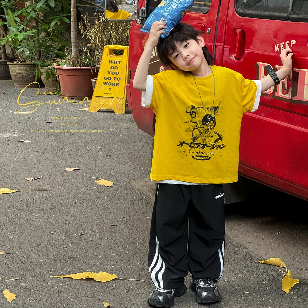 【特】2025男童夏款童装日式漫画印花大童T恤潮酷儿童短袖FX5031