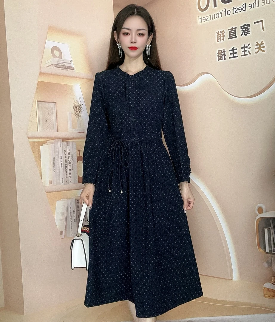 2025早秋时尚洋气减龄遮肚子显瘦连衣裙中长款