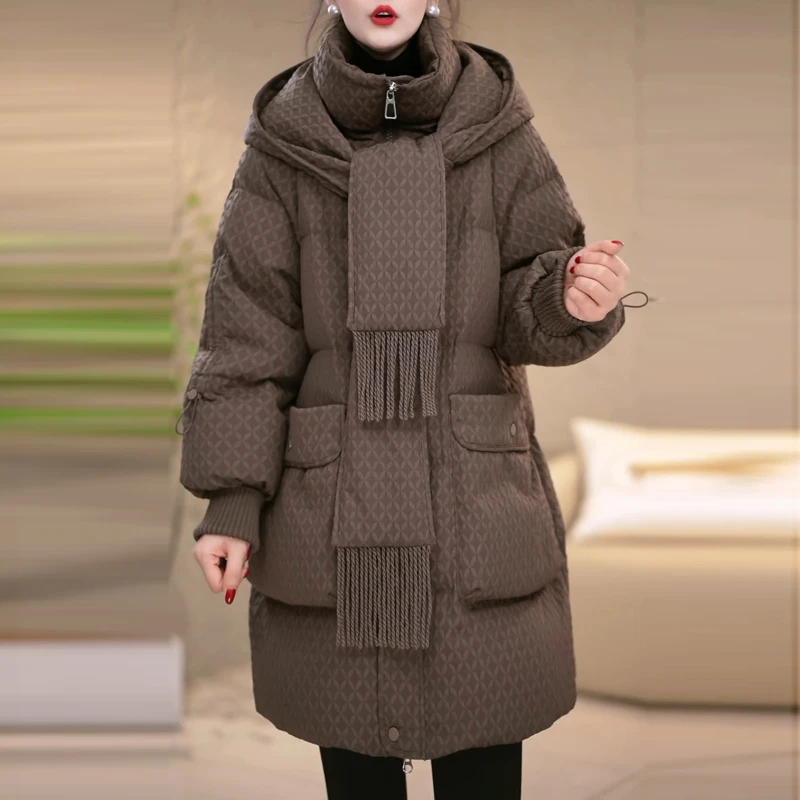 冬季时尚连帽可拆卸白鸭绒羽绒服2025年冬季加厚保暖宽松显瘦外套