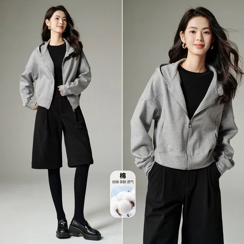 晚白【新品】2025棉连帽上衣百搭夹克外套女25070861