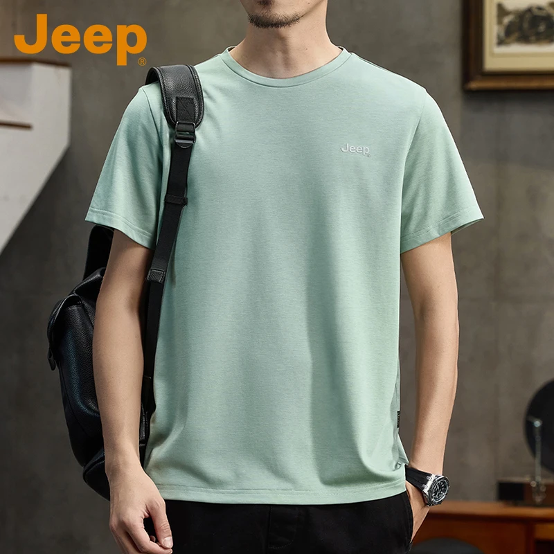 JEEP吉普莫代尔液氨棉短袖T恤男款夏季圆领冰丝男生半袖体恤上衣