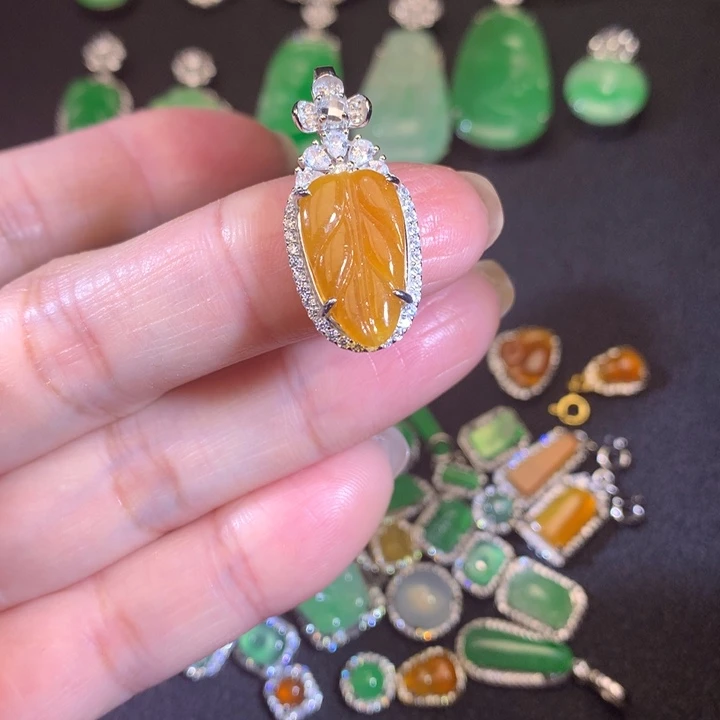 翡翠银S925镶嵌套链叶子