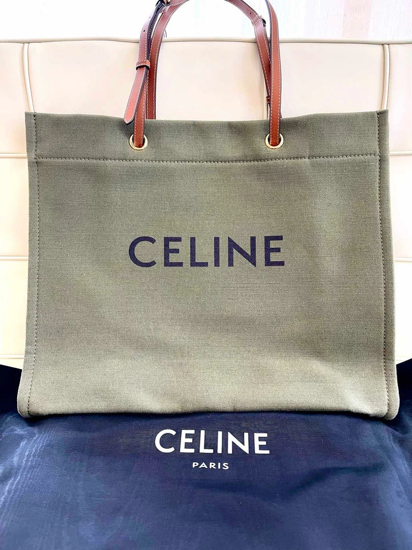 95新 Celine/思琳 117767 瑟琳celine绿色帆布包沙滩包