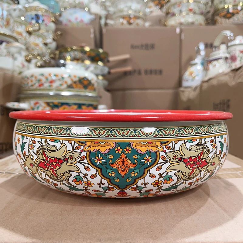 26cm特厚珐琅搪瓷元宝盆俄罗斯花家用汤盆水煮鱼盆馅料盆不挑灶