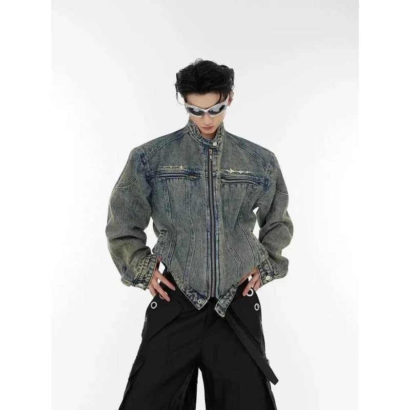 8348 美式牛仔百搭复古宽松重工水洗做旧欧美短外套