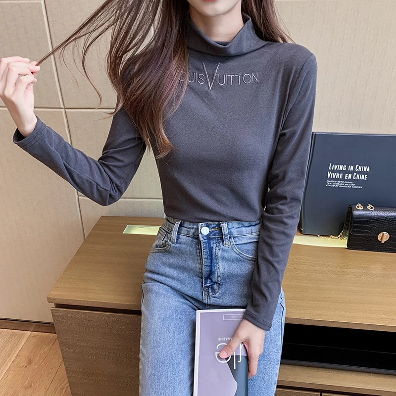 2022秋装新款刺绣洋气百搭上衣打底衫女装韩版ins时尚气质内搭衣