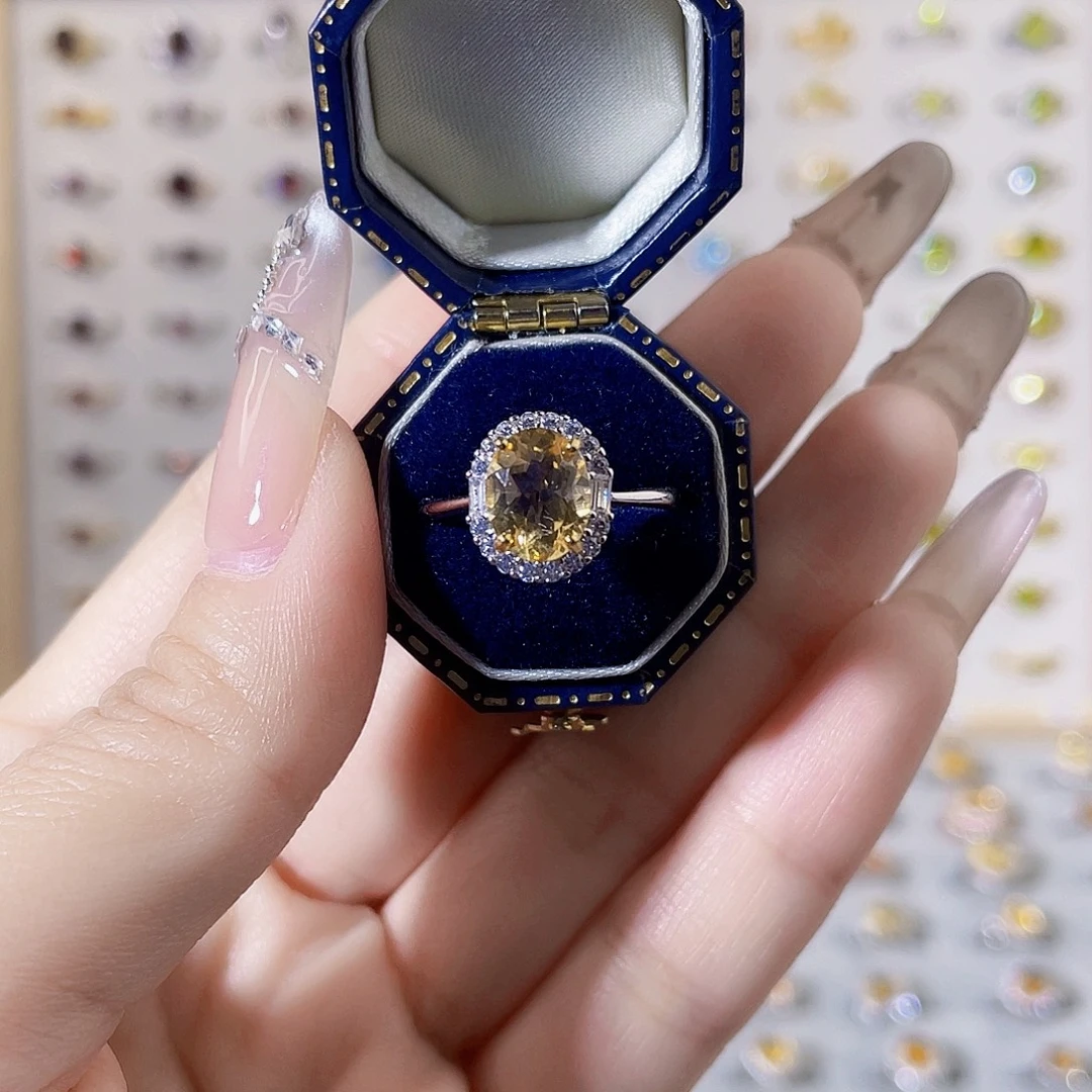 银S925镶嵌黄晶戒指简约款戒指