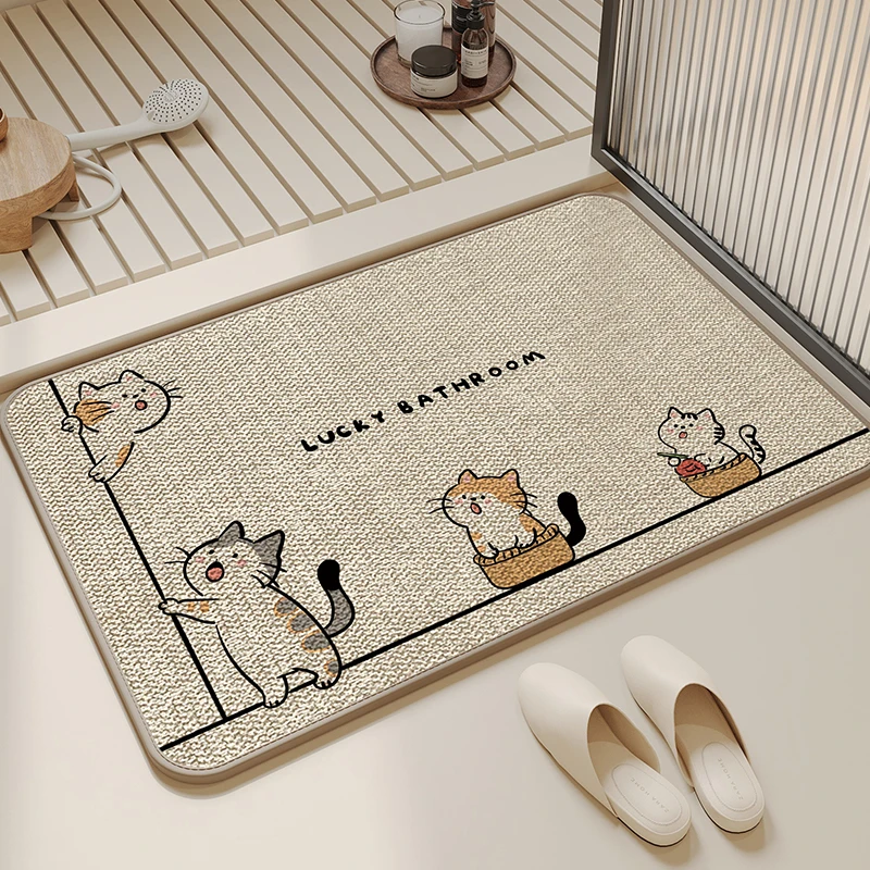 亚麻猫猫排队编织亚麻卫生间地垫吸水速干防滑用于浴室厕所洗手间
