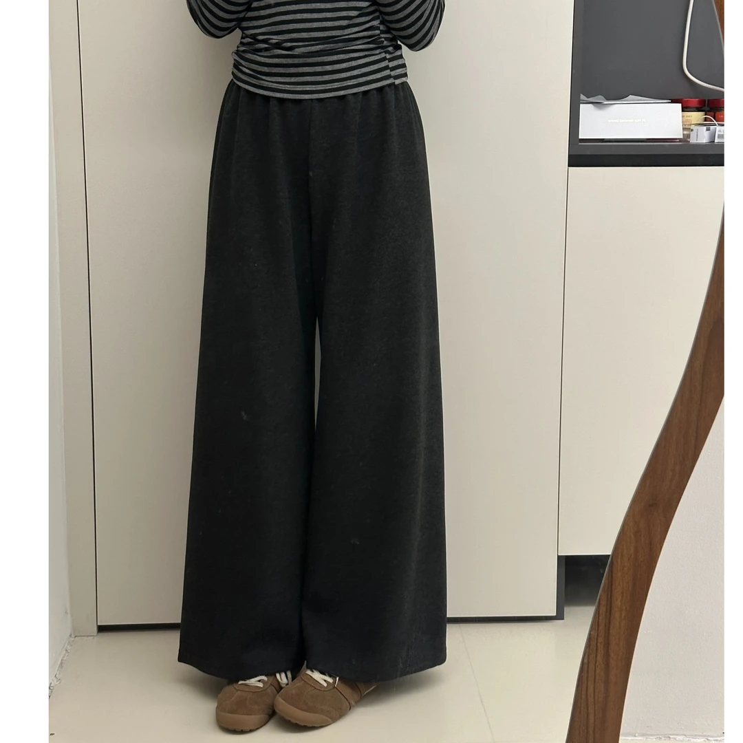 黑灰色松紧腰大弹力阔腿糯米休闲裤（穿到140斤裤长100）