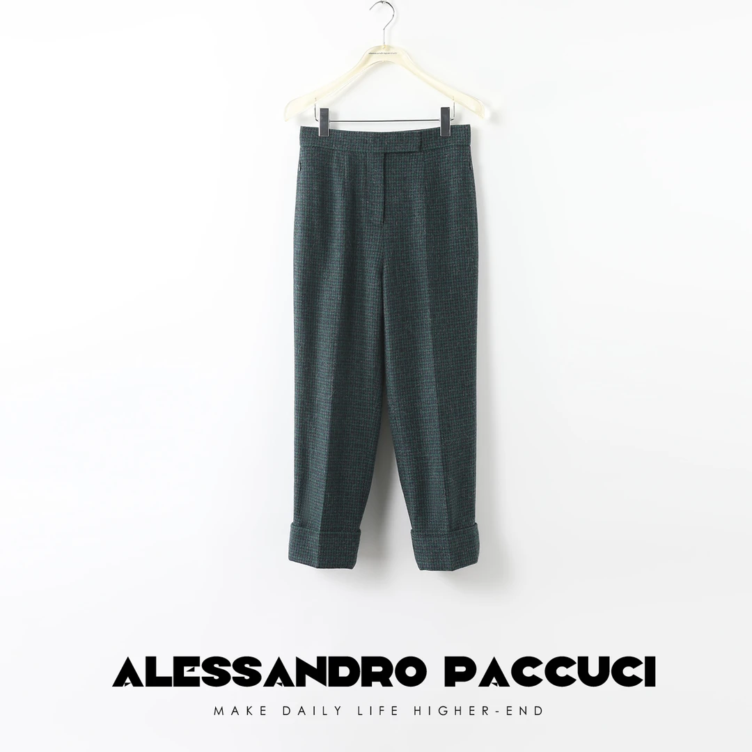 AP洛哥25902X【黑标系列】日本进口绵羊毛复古千鸟格九分西裤2024秋